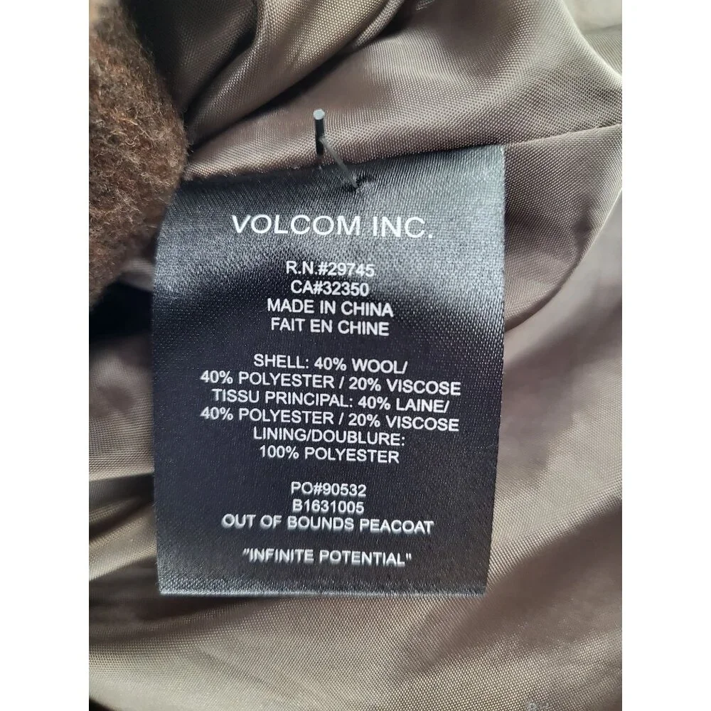 Volcom Womens Out Of Bounds‎ Peacoat XS Wool Blend Brown